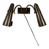 Patinated brass double diabolo adjustable gooseneck wall lamps, 1950s