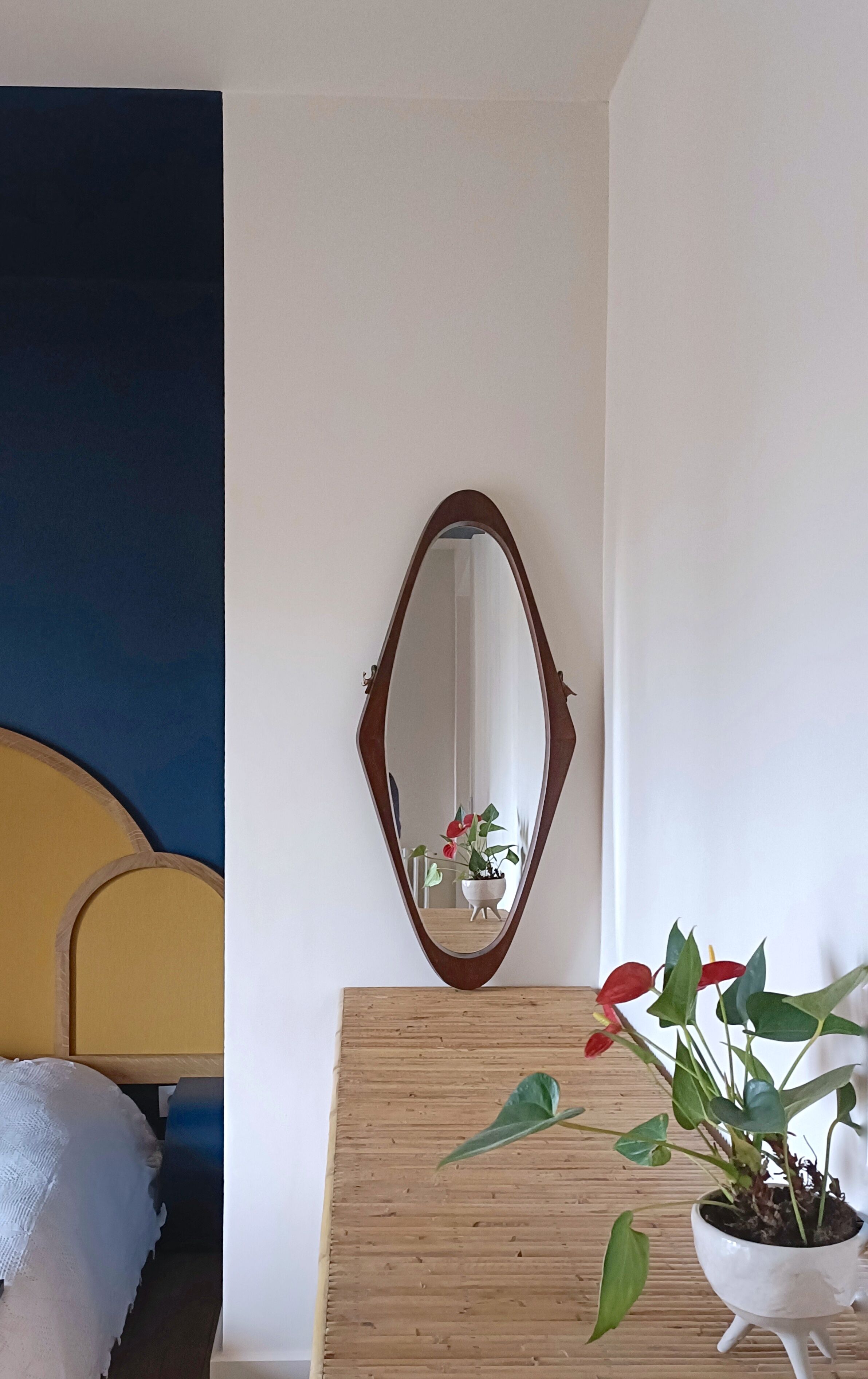 Italian free-form solid teak mirror