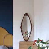 Italian free-form solid teak mirror