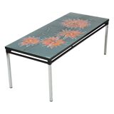 Large Ceramic Tile Table adri Orange Flowers Abstract 109cm