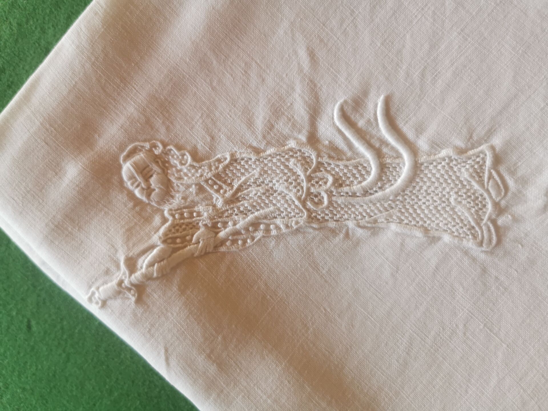 12 old damask linen napkins with a monogram