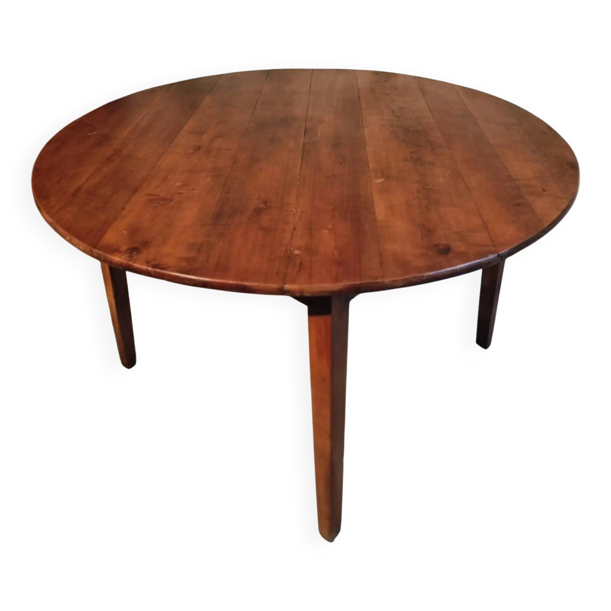 Vintage French round dining table in cherry wood, circa 1920.