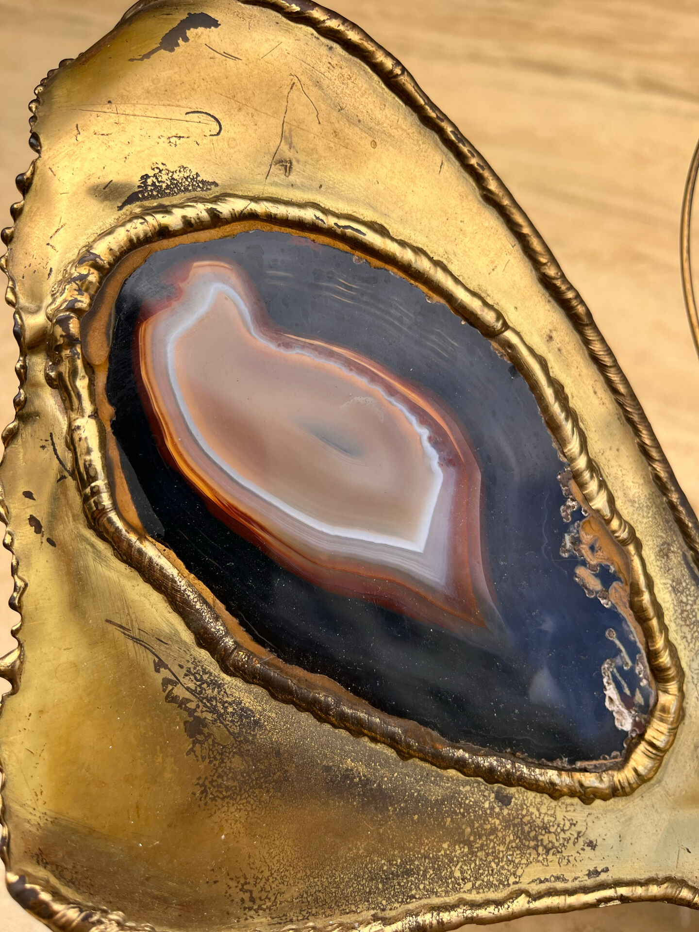 Butterfly wall light Henri Fernandez brass and agate