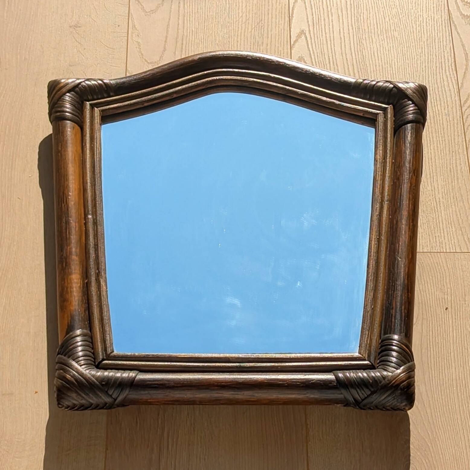 Mirror - Vintage 49x43 cm - Bamboo, Rattan - Patinated wood 1970