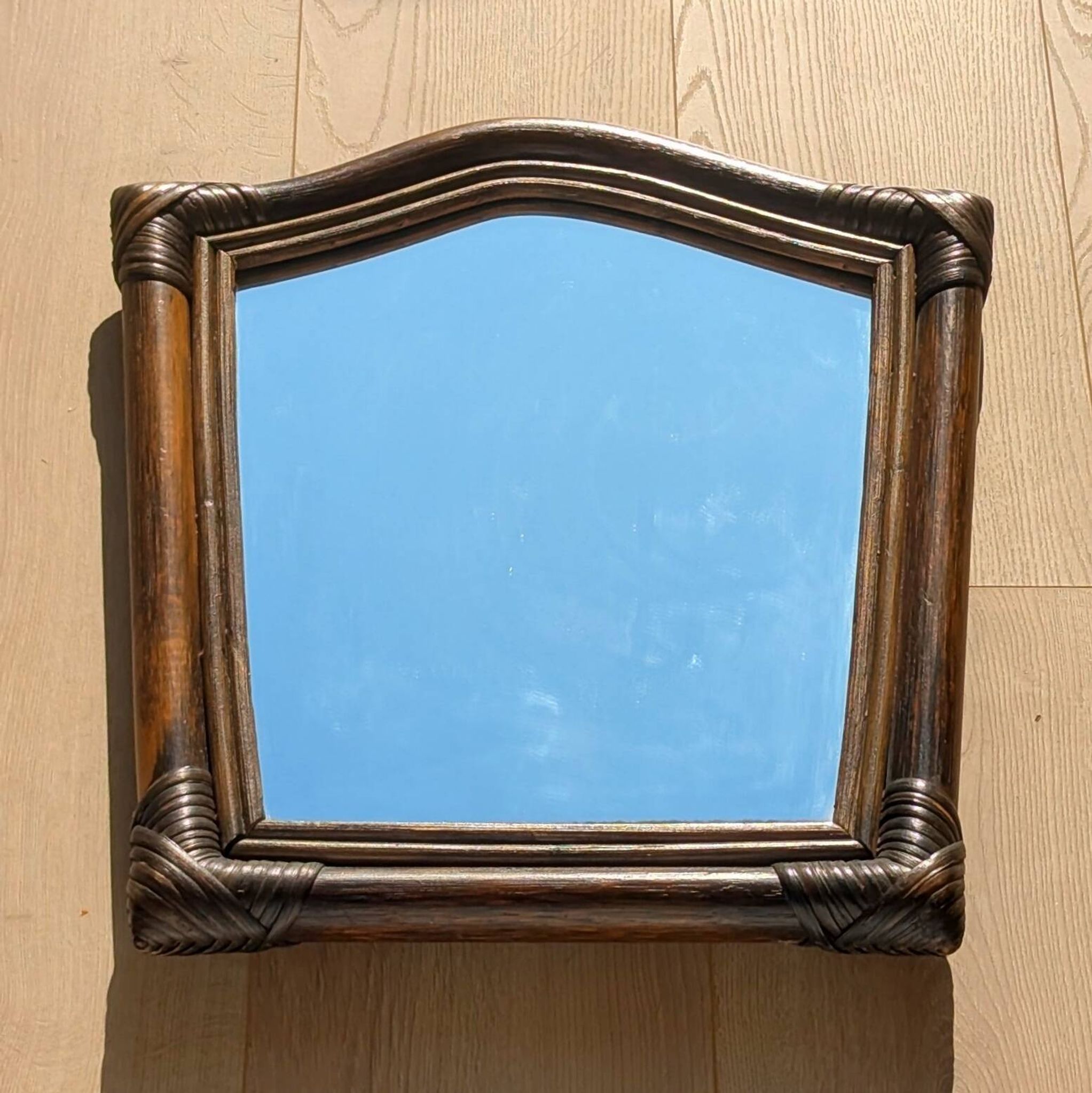 Mirror - Vintage 49x43 cm - Bamboo, Rattan - Patinated wood 1970