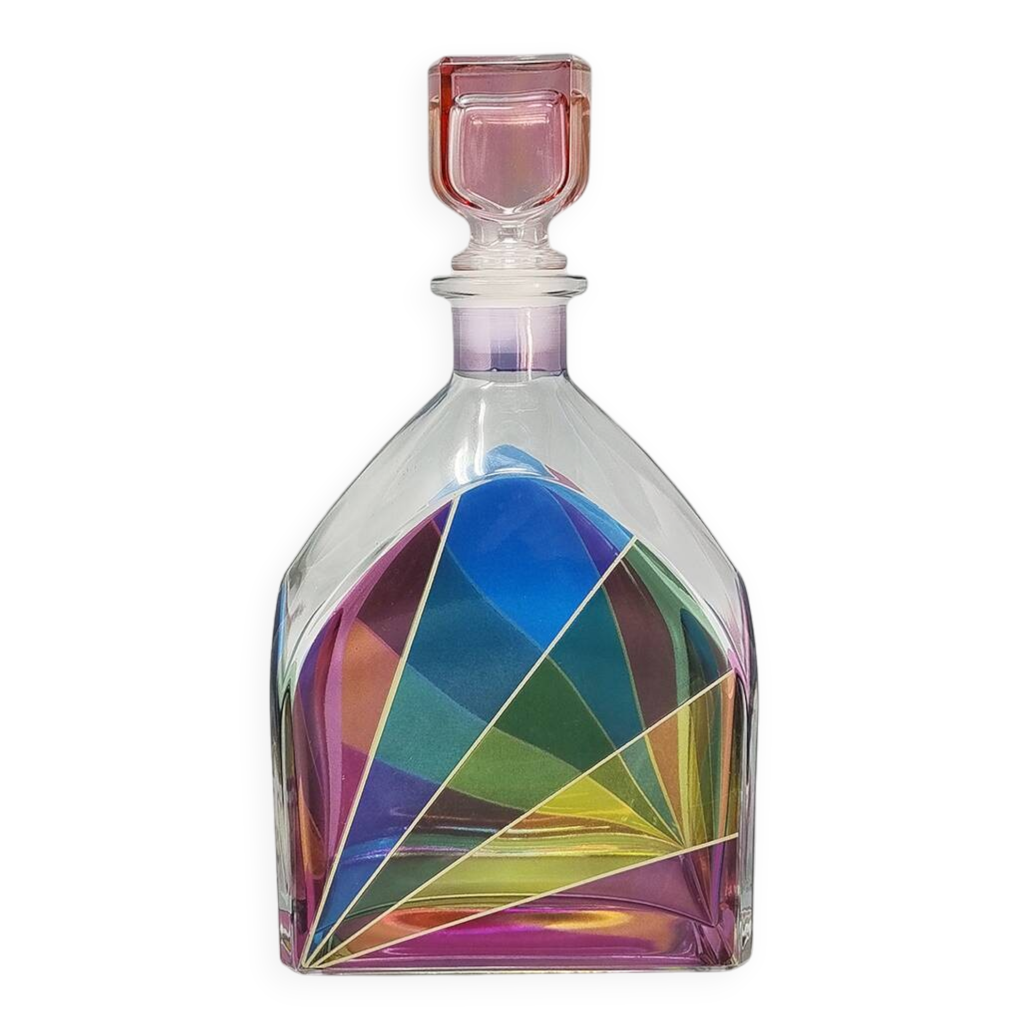 Carafe ou bouteille décorative d'exception des années 1970, signée Luigi Bormioli. Fabriquée en Italie.