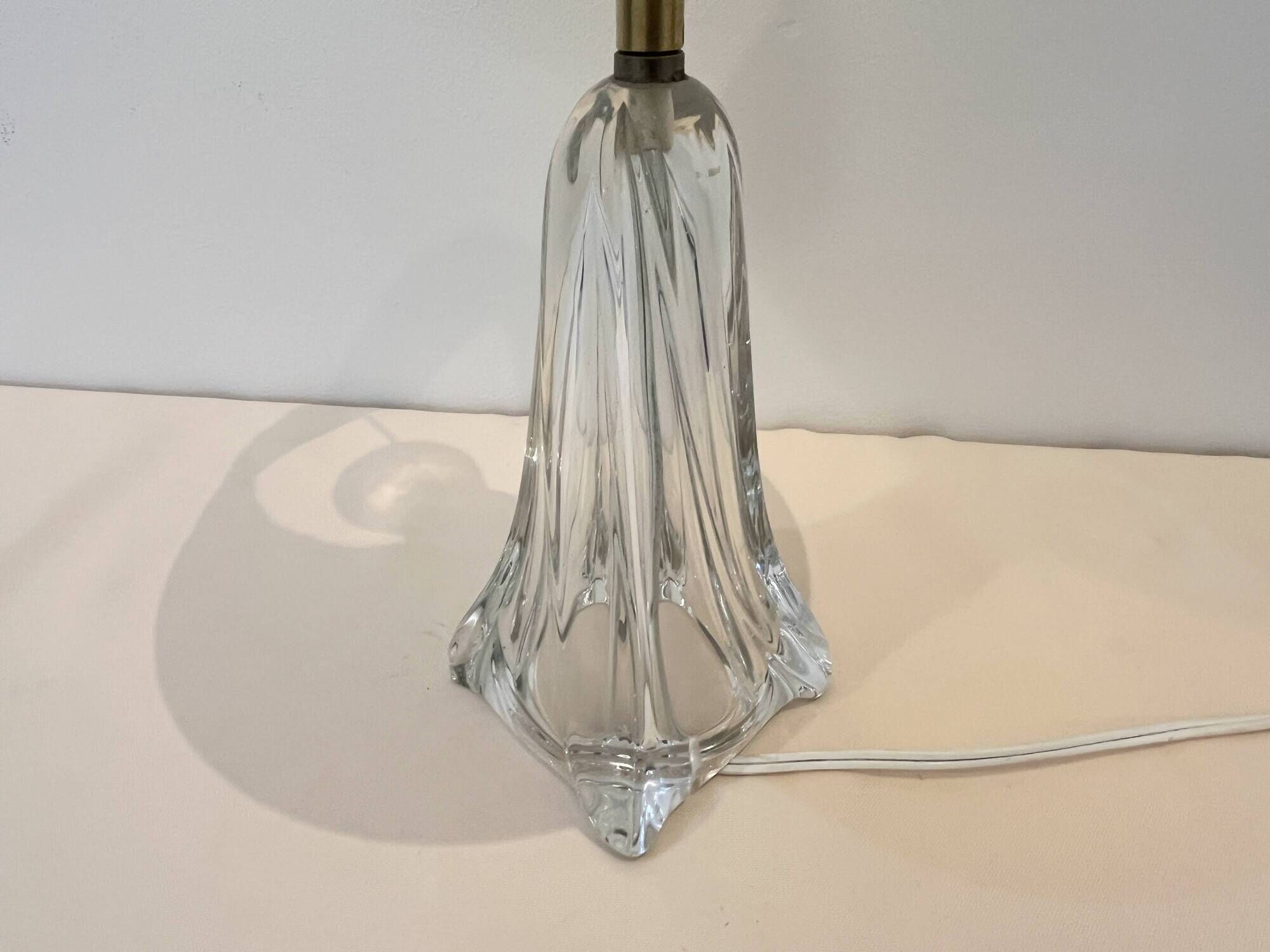Vintage daum france 1960 crystal lamp base with pleated shade