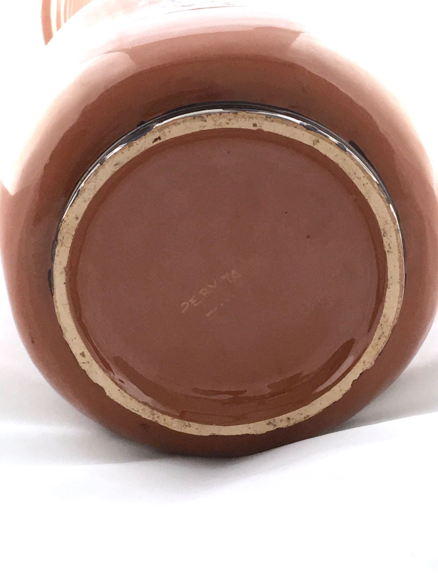 Vintage Brown Lacquered and Hand Painted Terracotta Deruta Vase, Italy