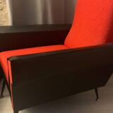 Brussels style armchair from the 50s/70s in faux leather and wool.