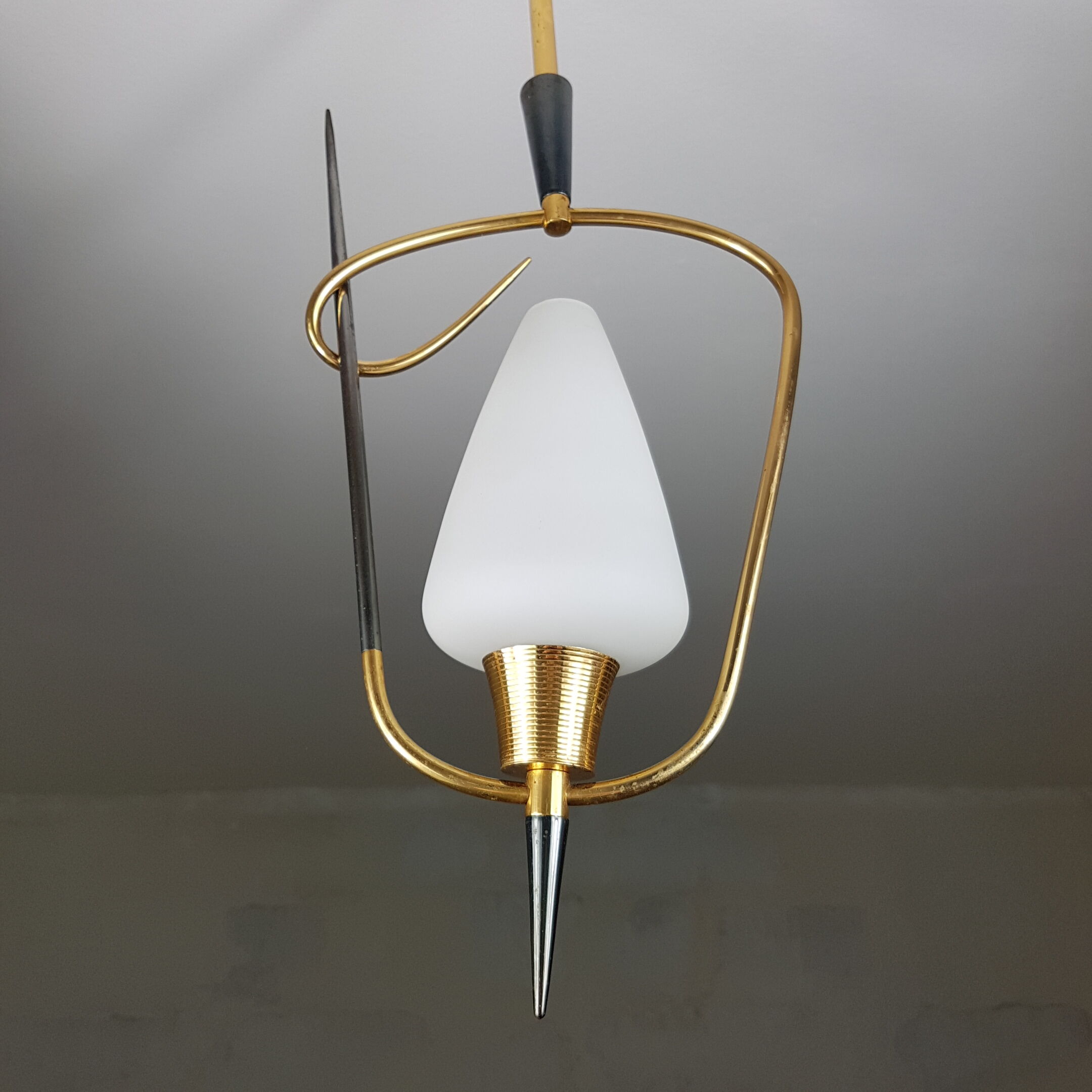 Black and gold chrome pin hanging lamp, 1950