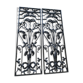 Stunning Pair of Art Nouveau grids in gorgeous cast iron floral decoration and ribbon 100 x 35