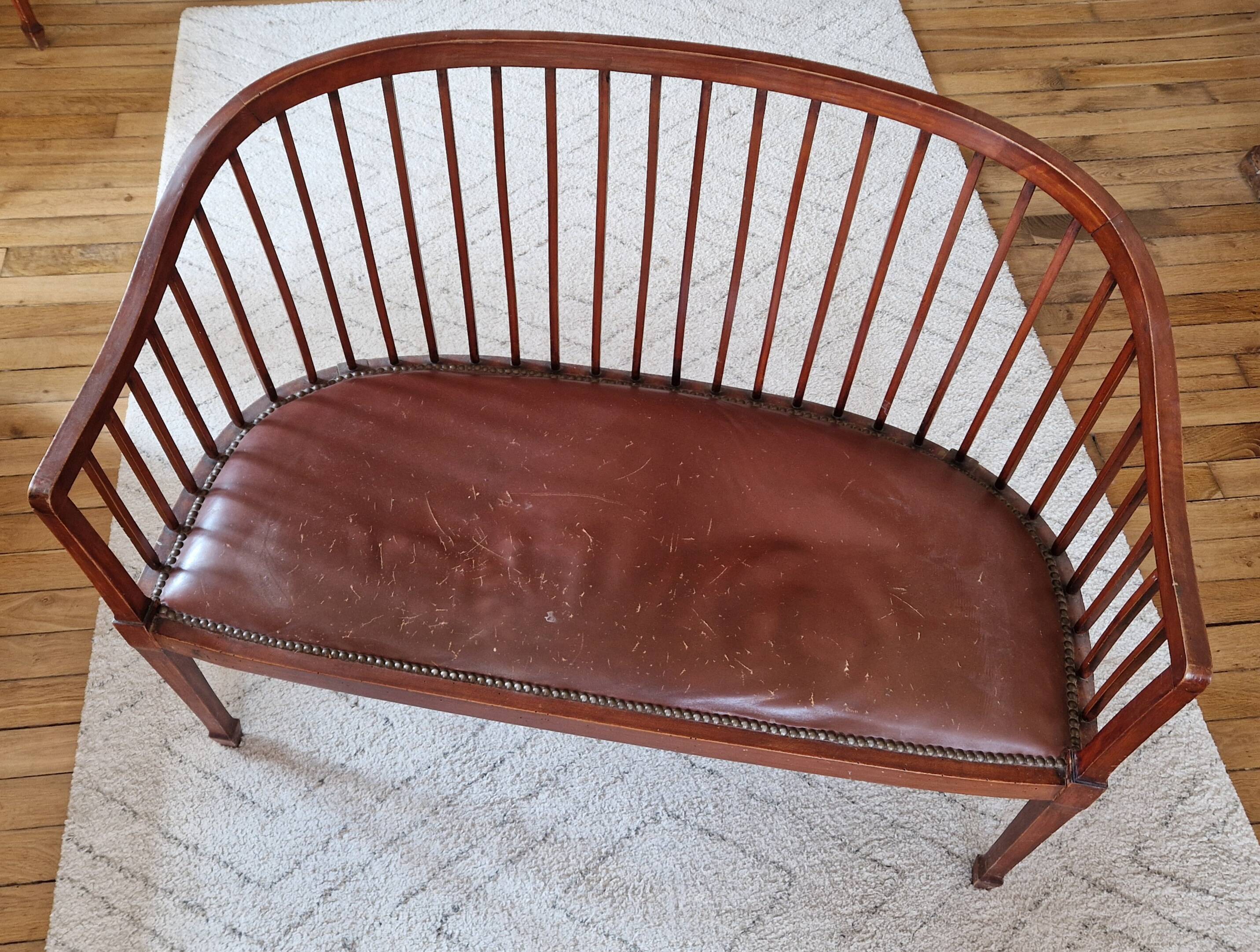 Small Art Deco bench and armchairs in beech, 1930s