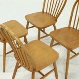 4 chaises de salle à manger scandinaves à dossier à fuseaux, style Akerblom années 1960