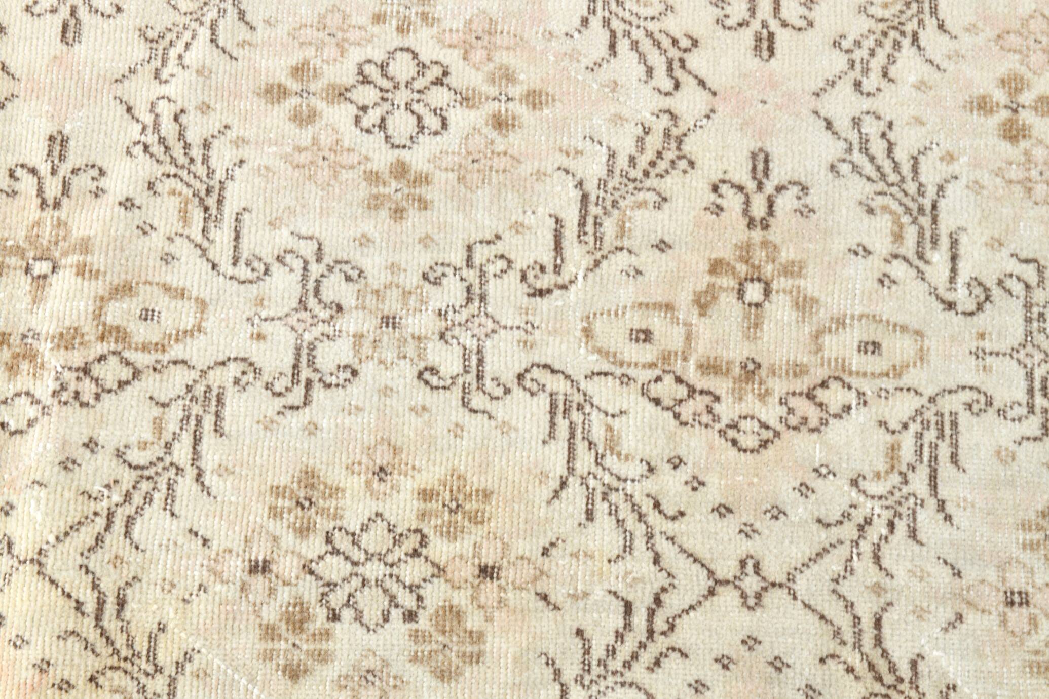 Vintage All-Over Floral Beige & Brown Turkish Rug, 212x317Cm