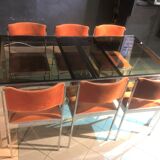 Rectangular table by Milo Baughman and 6 chairs