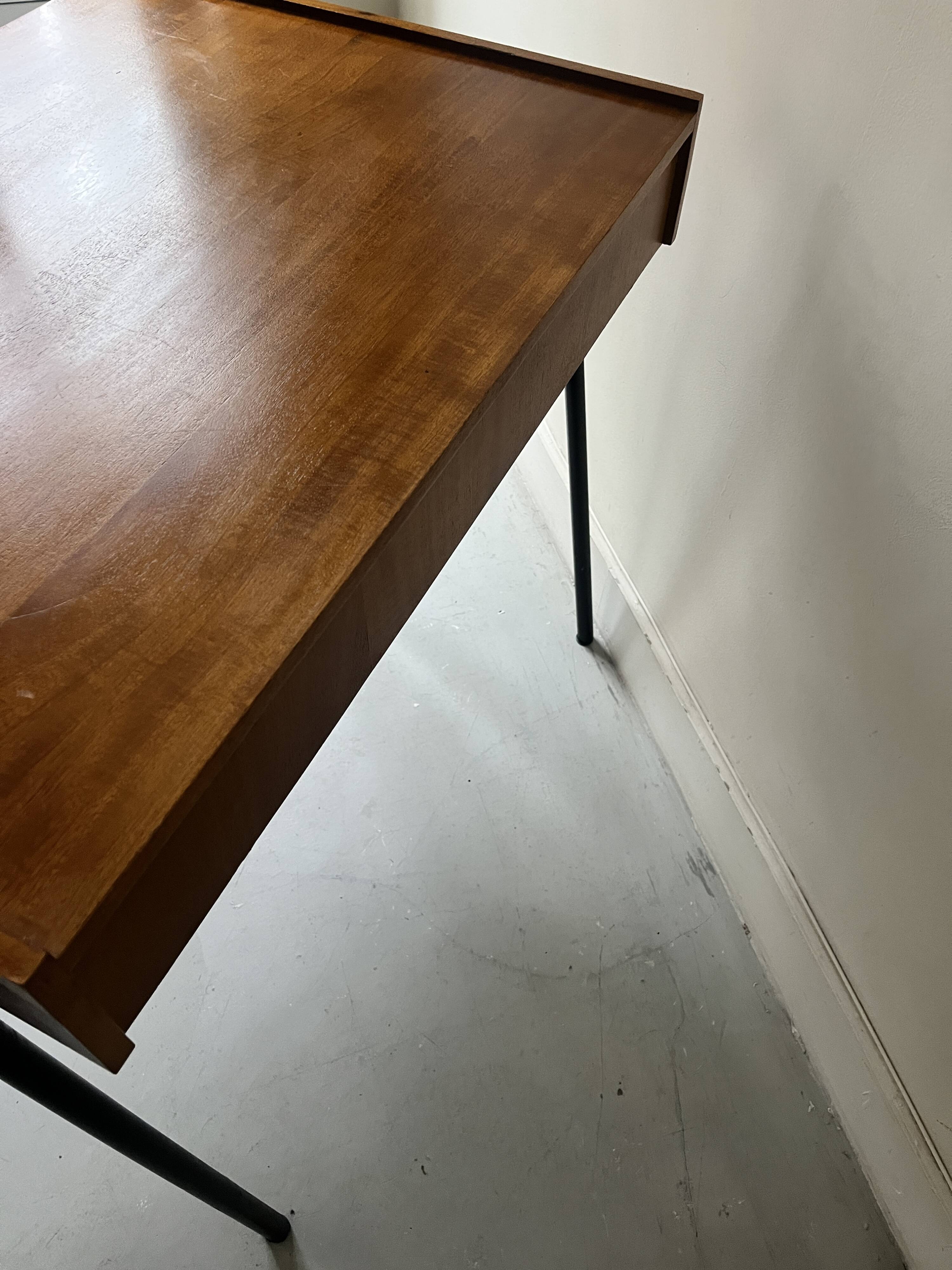 Desk in wood and black metal design 1950