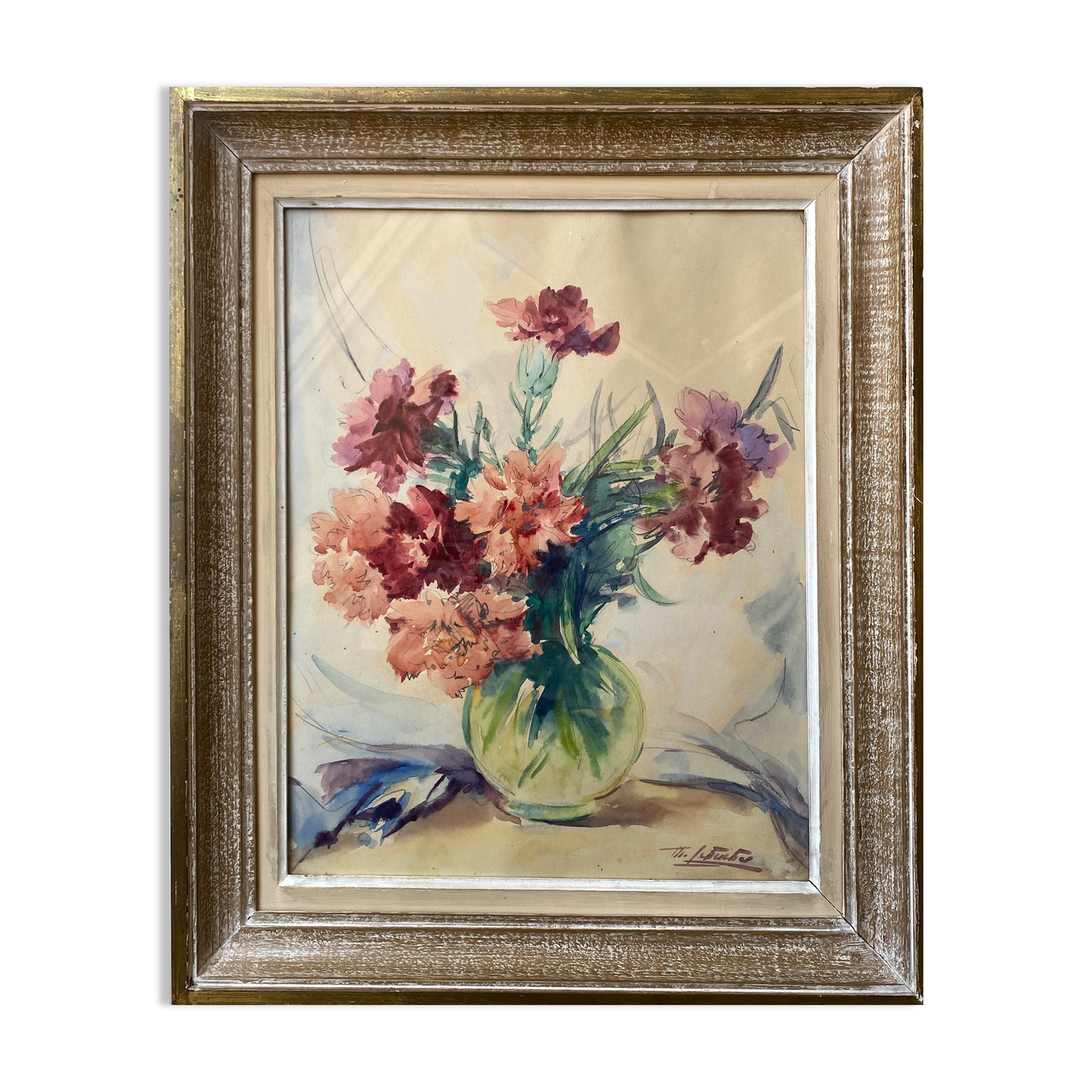 Tableau aquarelle "bouquet de fleurs" signée lehuchée