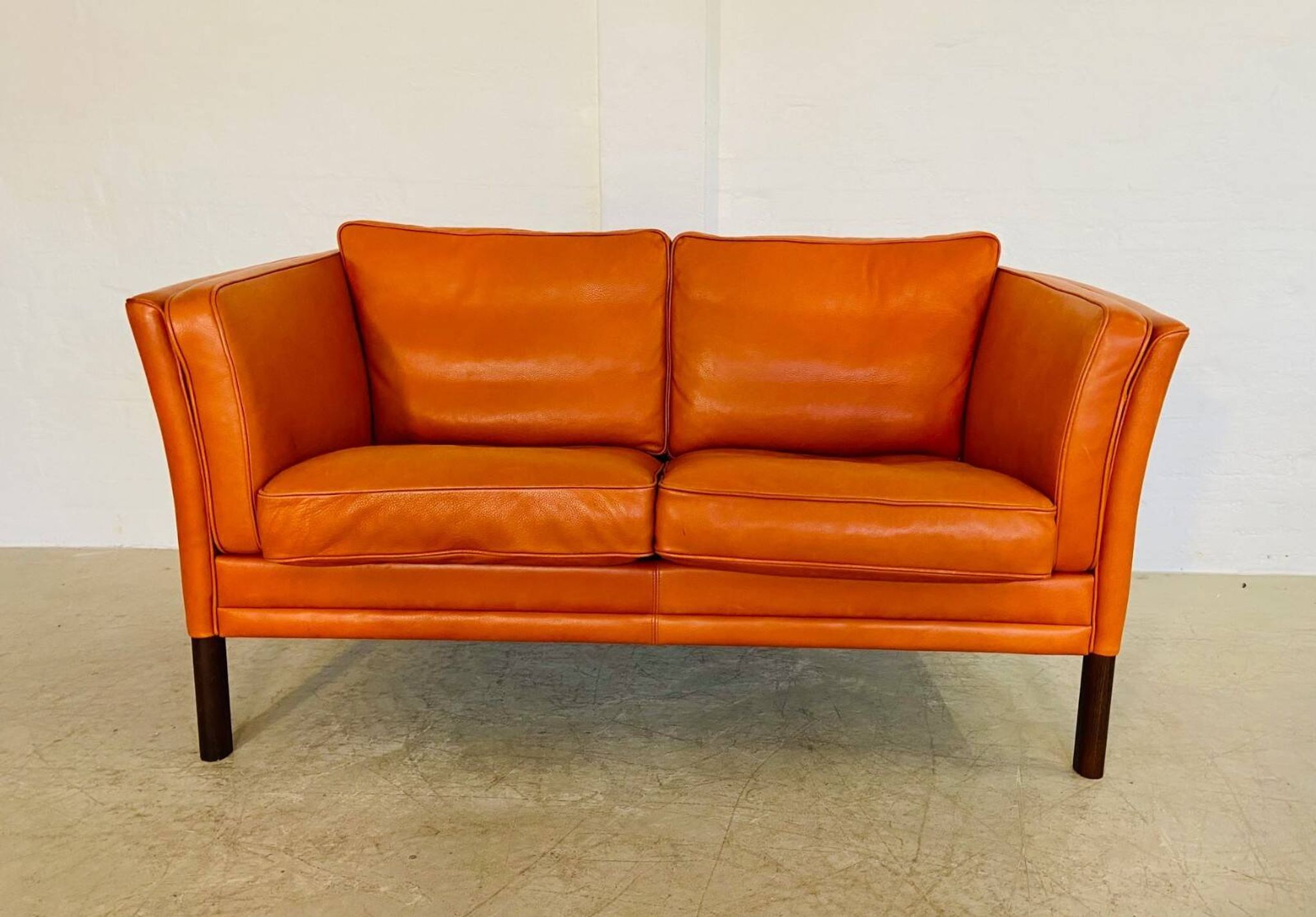 Vintage retro Danish Mogens Hansen 2 person cognac leather sofa