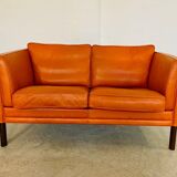 Canapé vintage rétro danois Mogens Hansen pour 2 personnes en cuir cognac