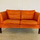 Vintage retro Danish Mogens Hansen 2 person cognac leather sofa