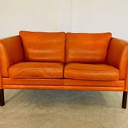 Vintage retro Danish Mogens Hansen 2 person cognac leather sofa