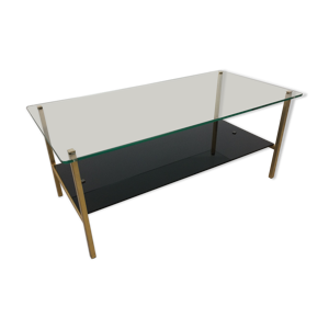 table basse années 50 verre noir et métal doré