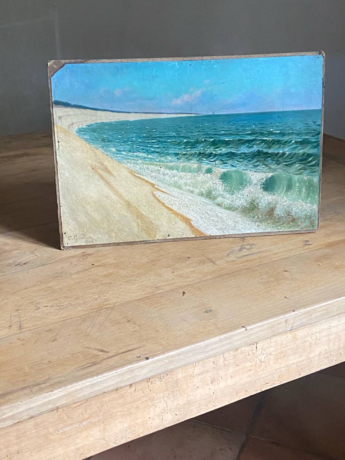 Old oil painting of the sea