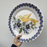 Large wall plate with flowers and bird