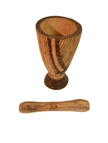 Wooden mortar and pestle