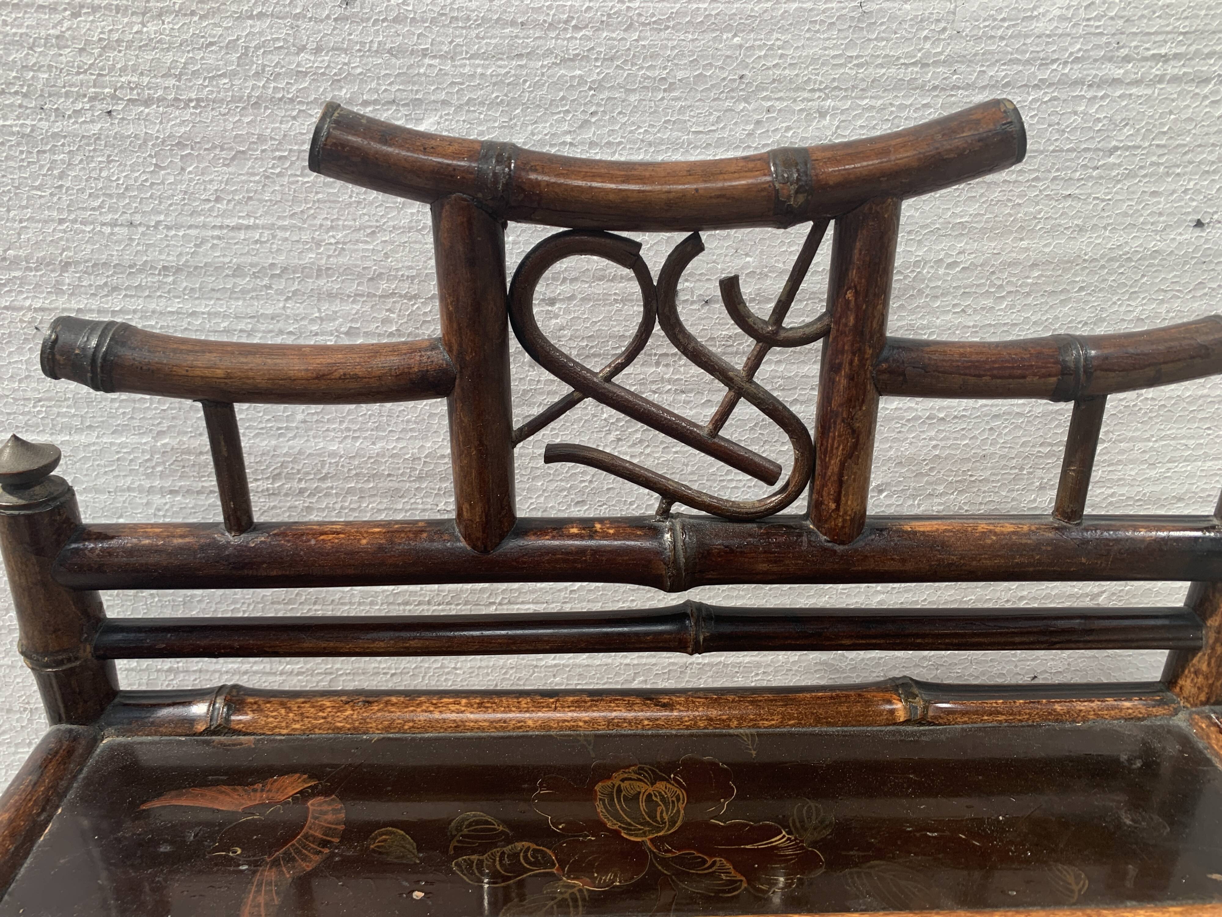 Bamboo shelf with four shelves with Asian decor, 20th century