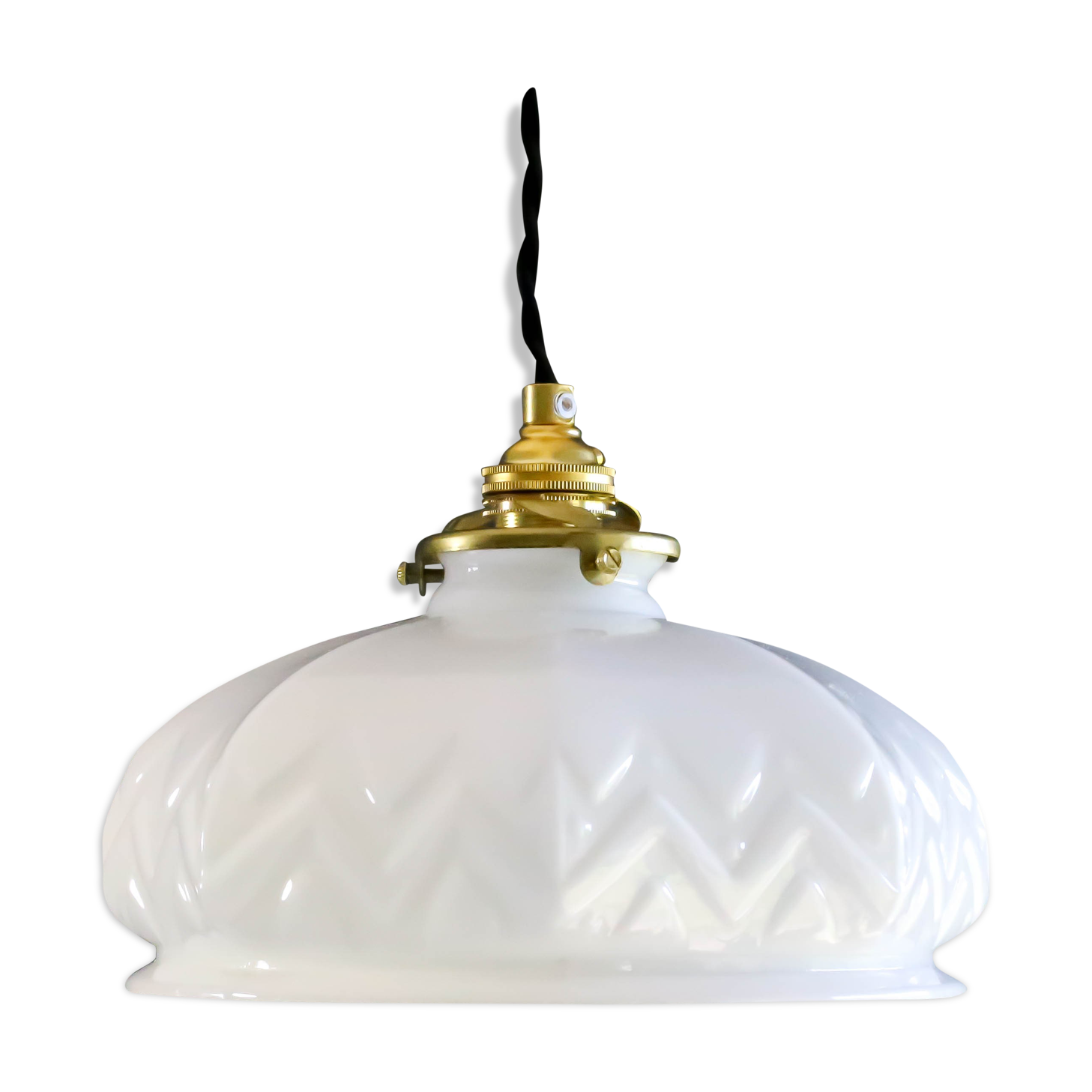Old French suspension in white glass - kintsugi repair on top
