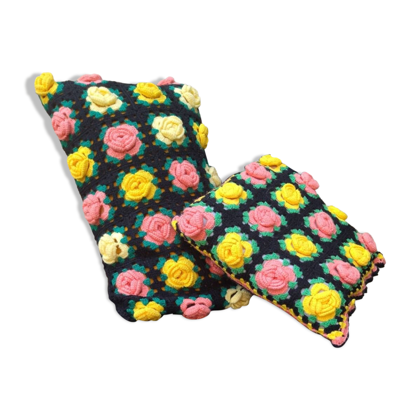 Set of vintage crochet cushions