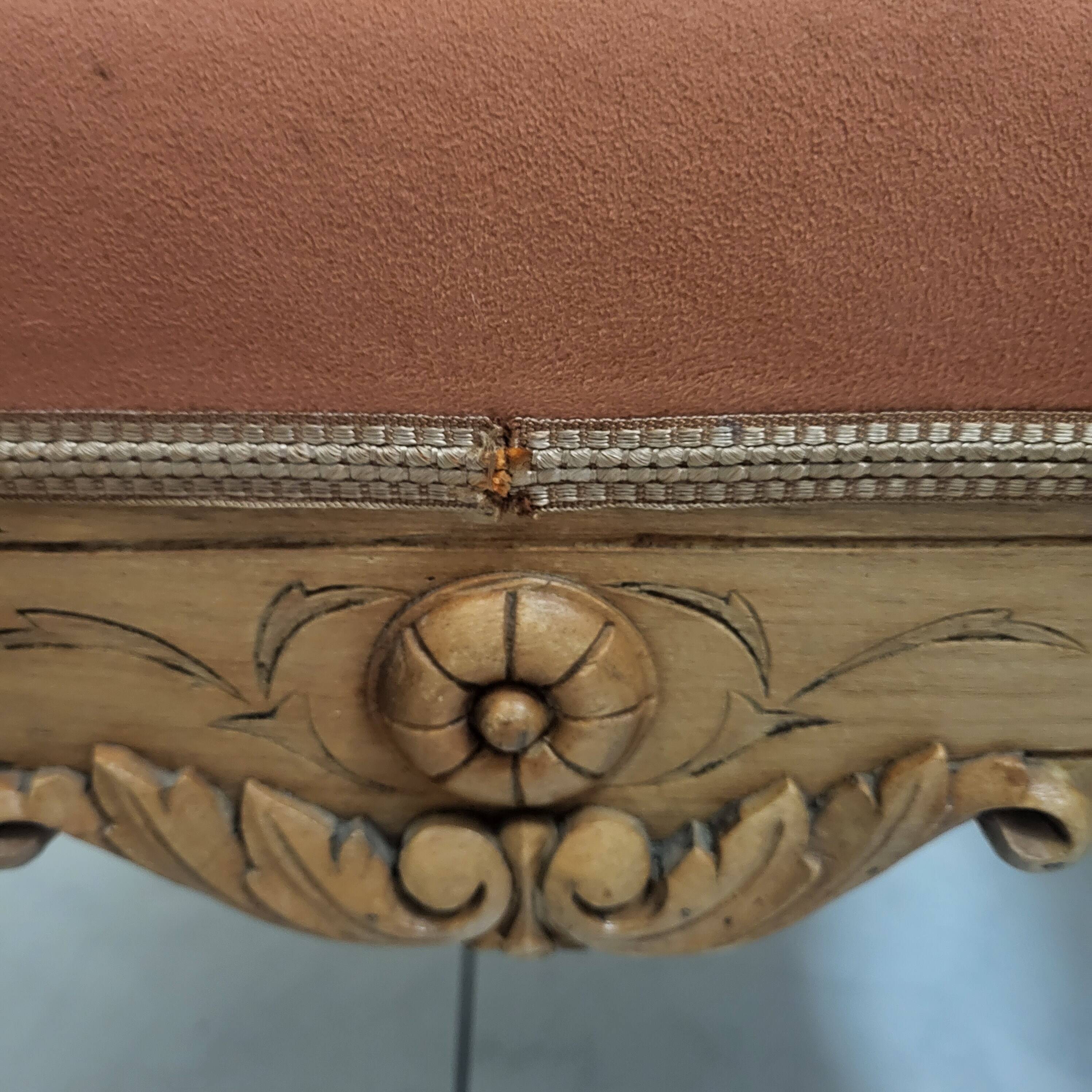 2 stools, poufs, footrests in Louis XVI style, made of wood and suede.