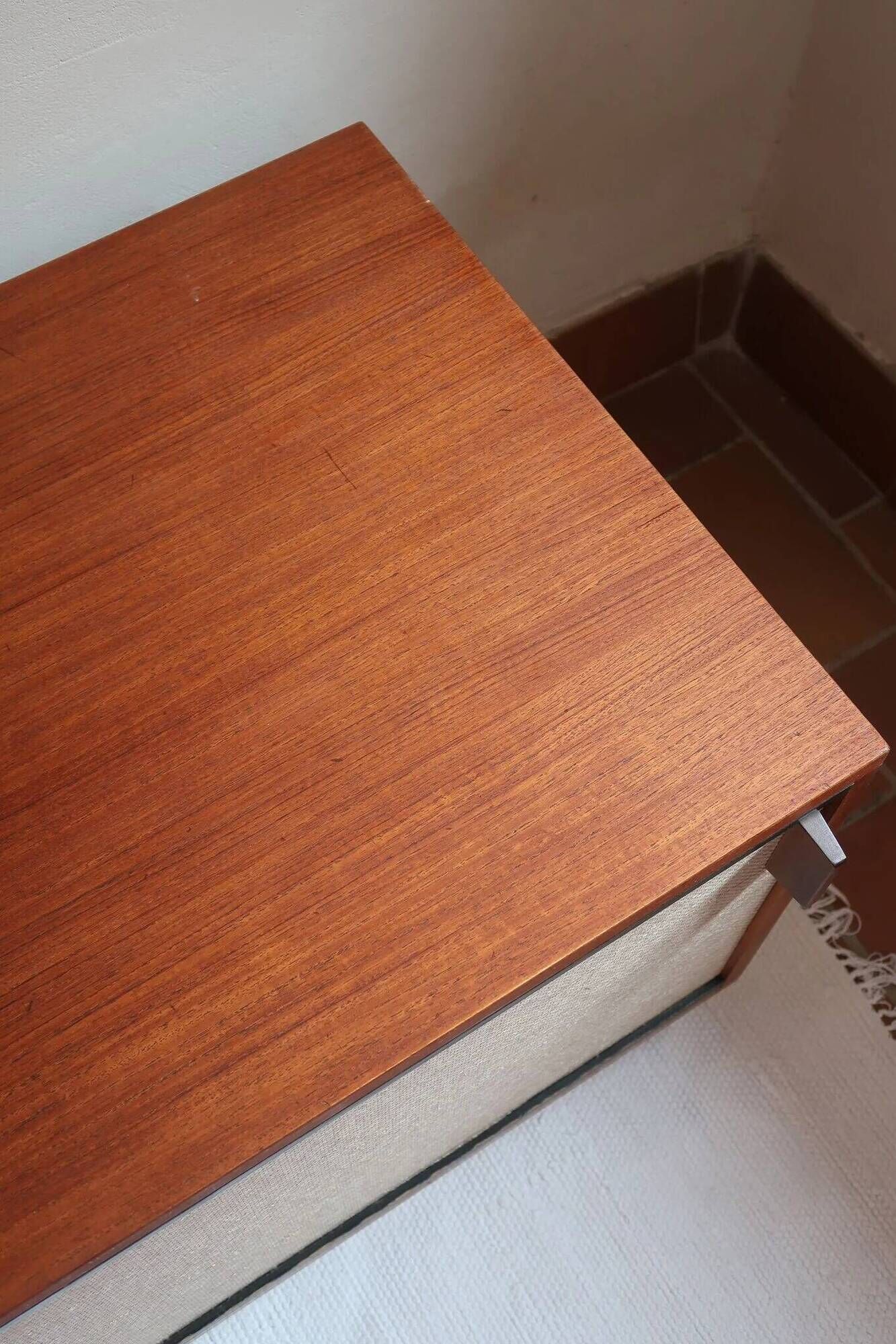 Teak enfilade, sliding canvas doors, 1960s.