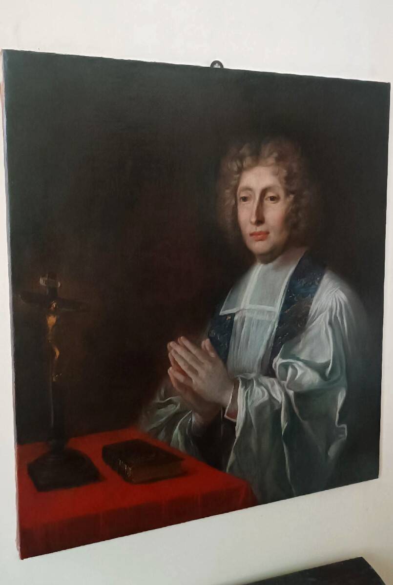 Peinture ancienne sur toile le portrait d'un prélat, école francaise xviii
