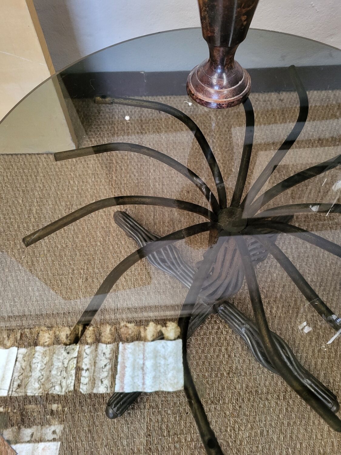 1970s modernist coffee table in smoked glass and metal.