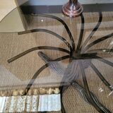 1970s modernist coffee table in smoked glass and metal.