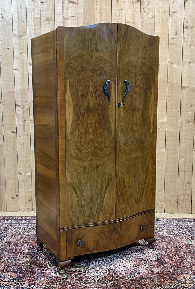 1950s English walnut bedroom wardrobe