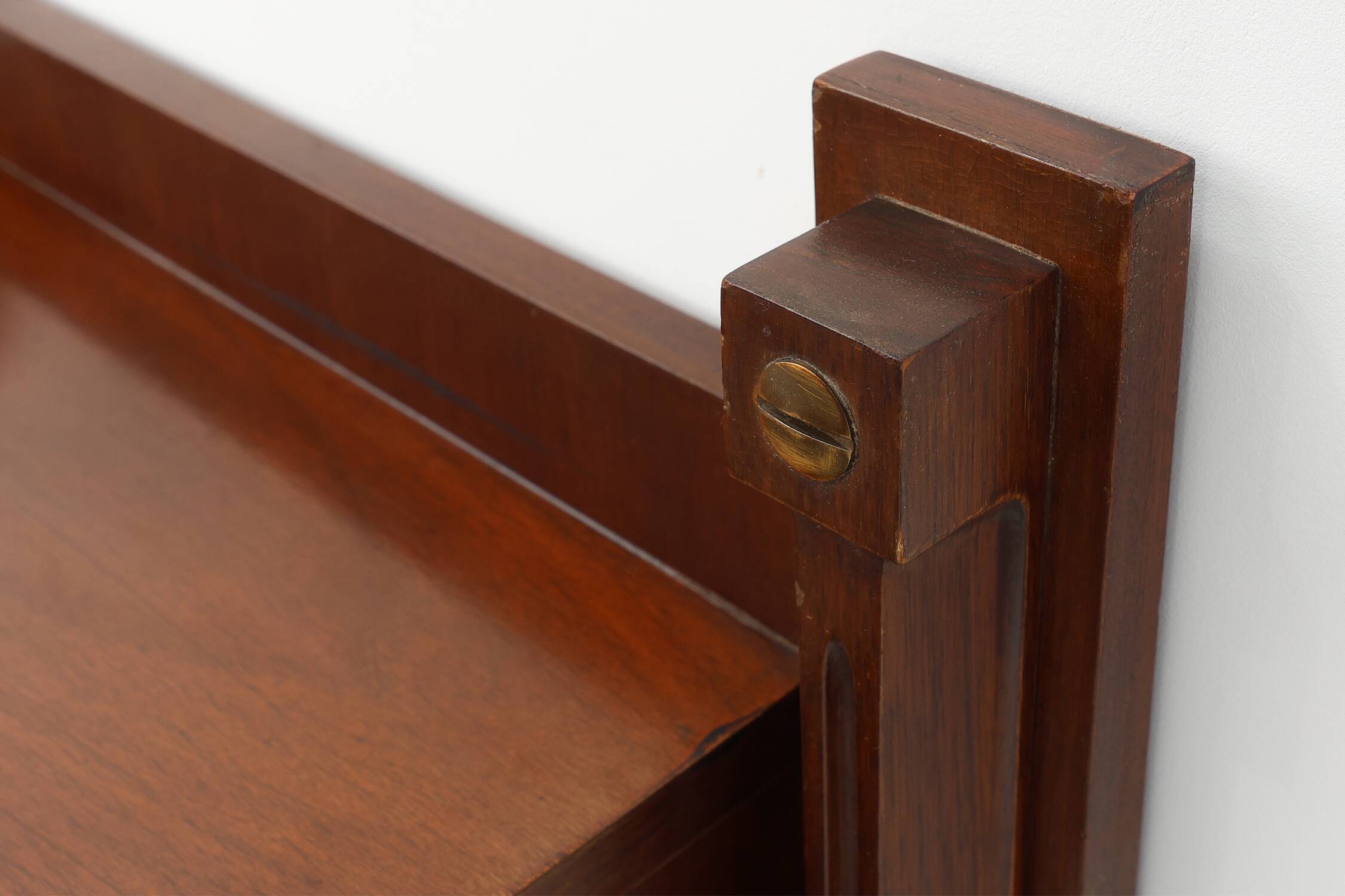 Mid-century Wall-mounted console in wood with brass details, Italy 1960s