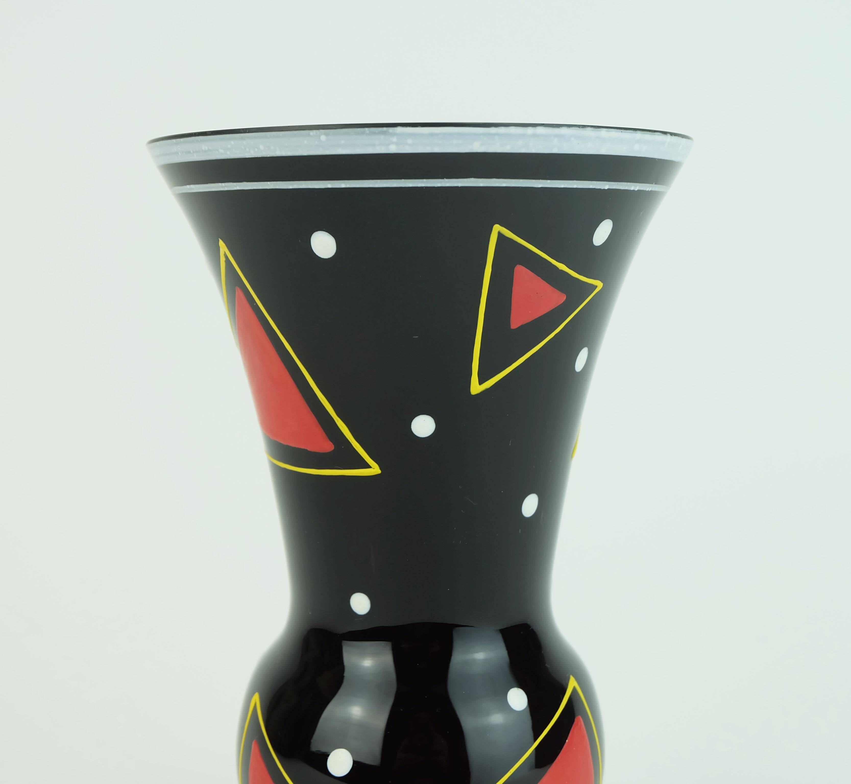 glass VASE hyalith glass black glass abstract decor enamel painting 1950s
