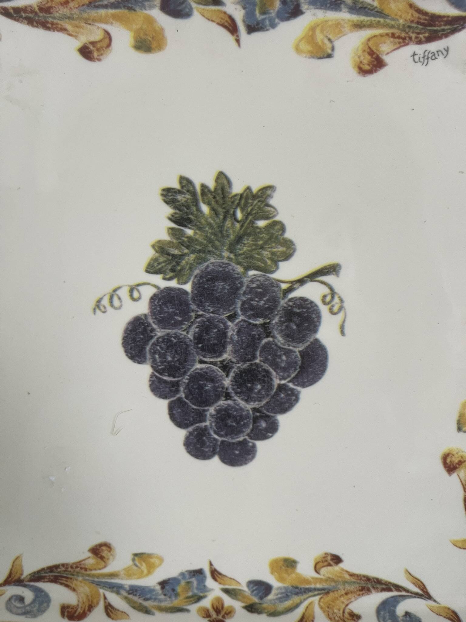 Vintage italian wall decorative plate tiffany yellow grape 30x30cm