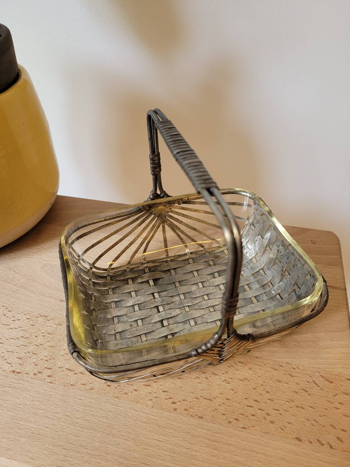 Silver metal and glass basket