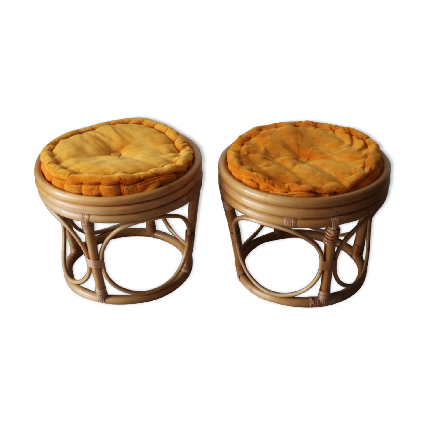 Two vintage rattan ottomans