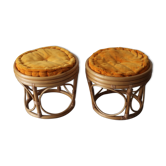 Two vintage rattan ottomans