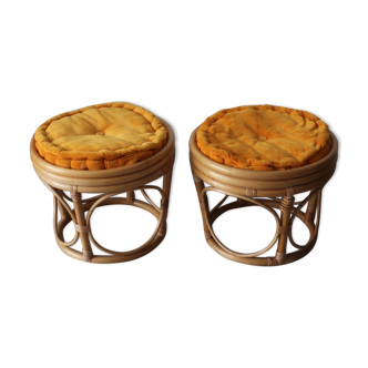 Two vintage rattan ottomans