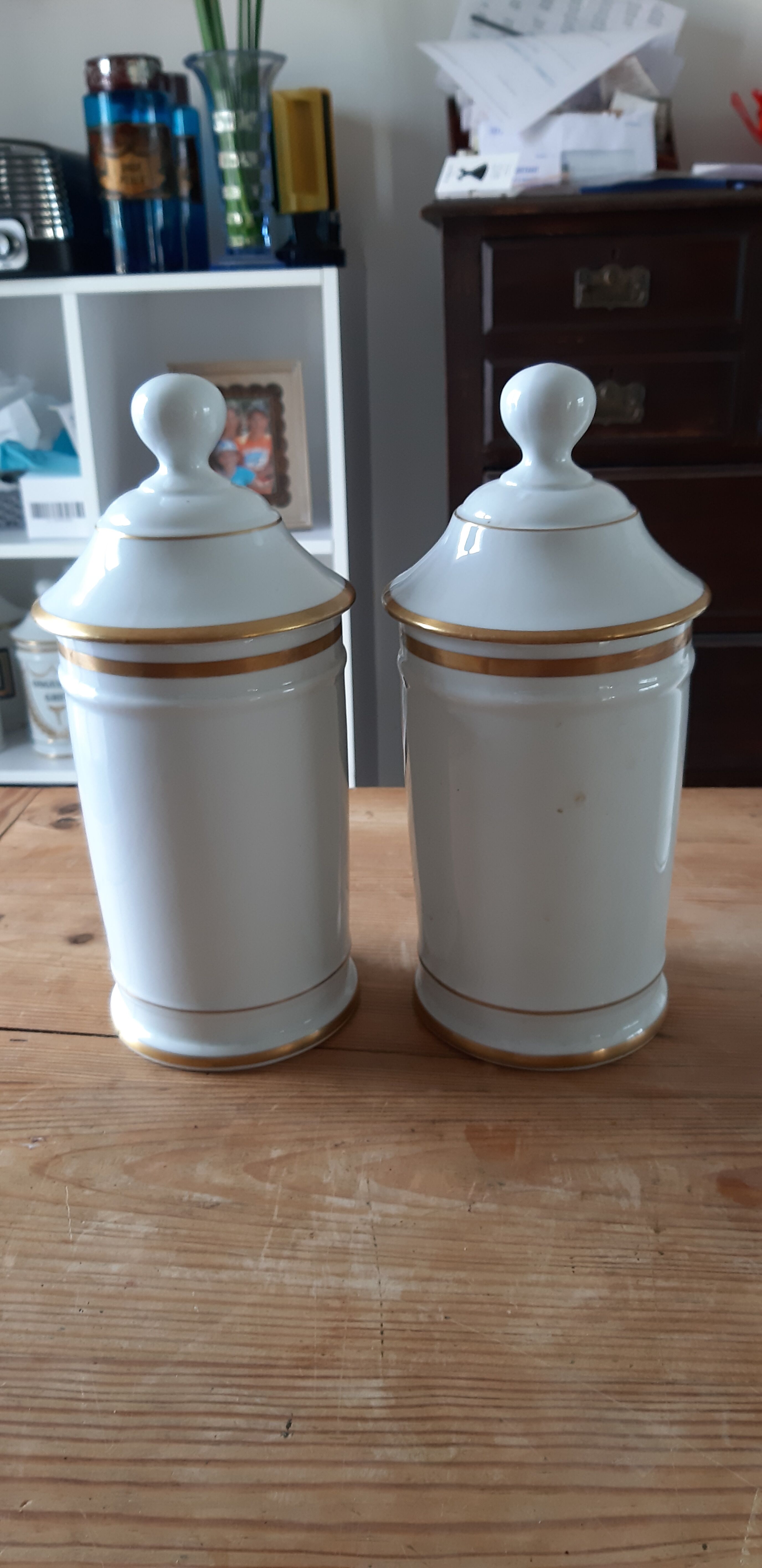 Pair of pots a pharmacy in porcelain
