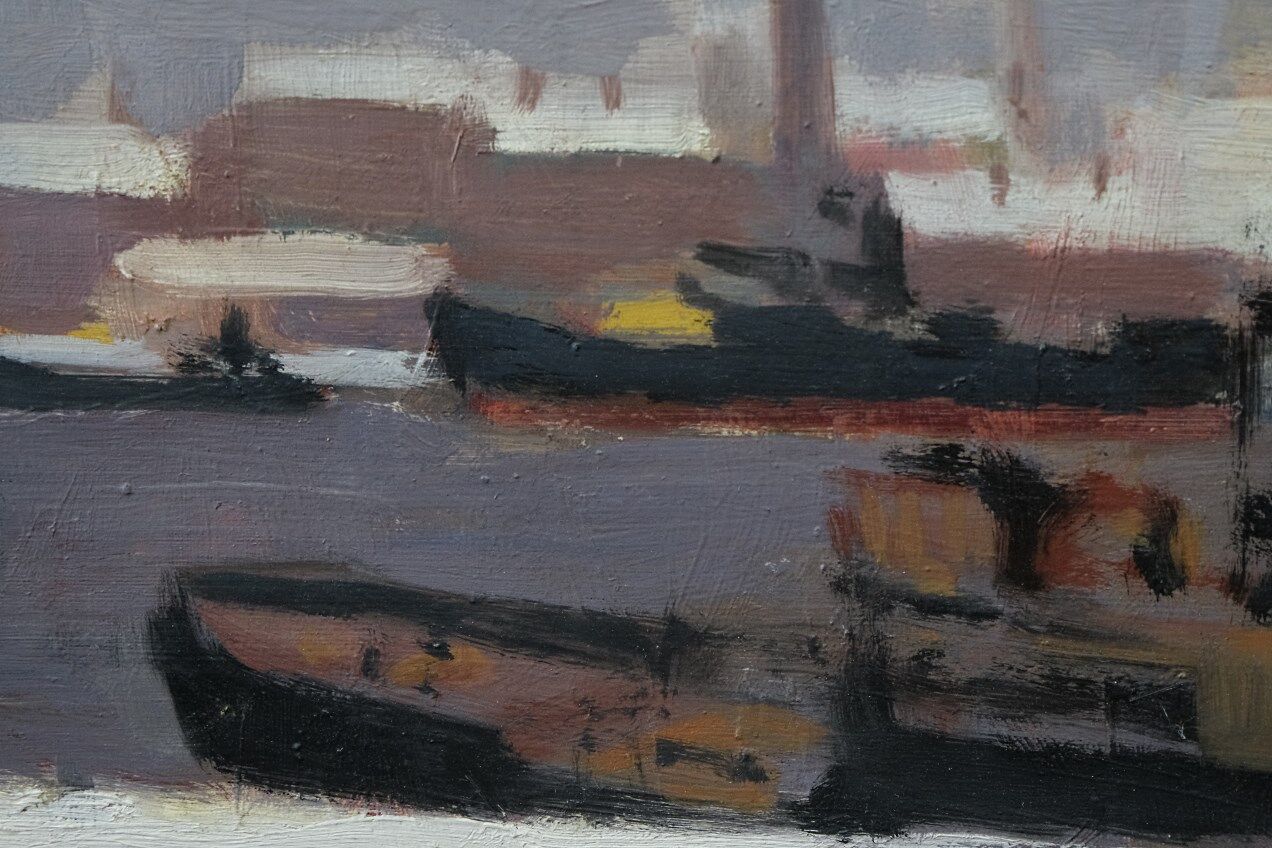 Peinture suédoise, années 1940, huile sur panneau, Lars erik larsson (1912-1971)