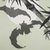 Mokuchu Urushibara: Japanese print, The Bats (green and white), signed woodblock print.
