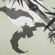 Estampe japonaise, Les chauves-souris (vert et blanc), gravure sur bois signée, Mokuchu Urushibara