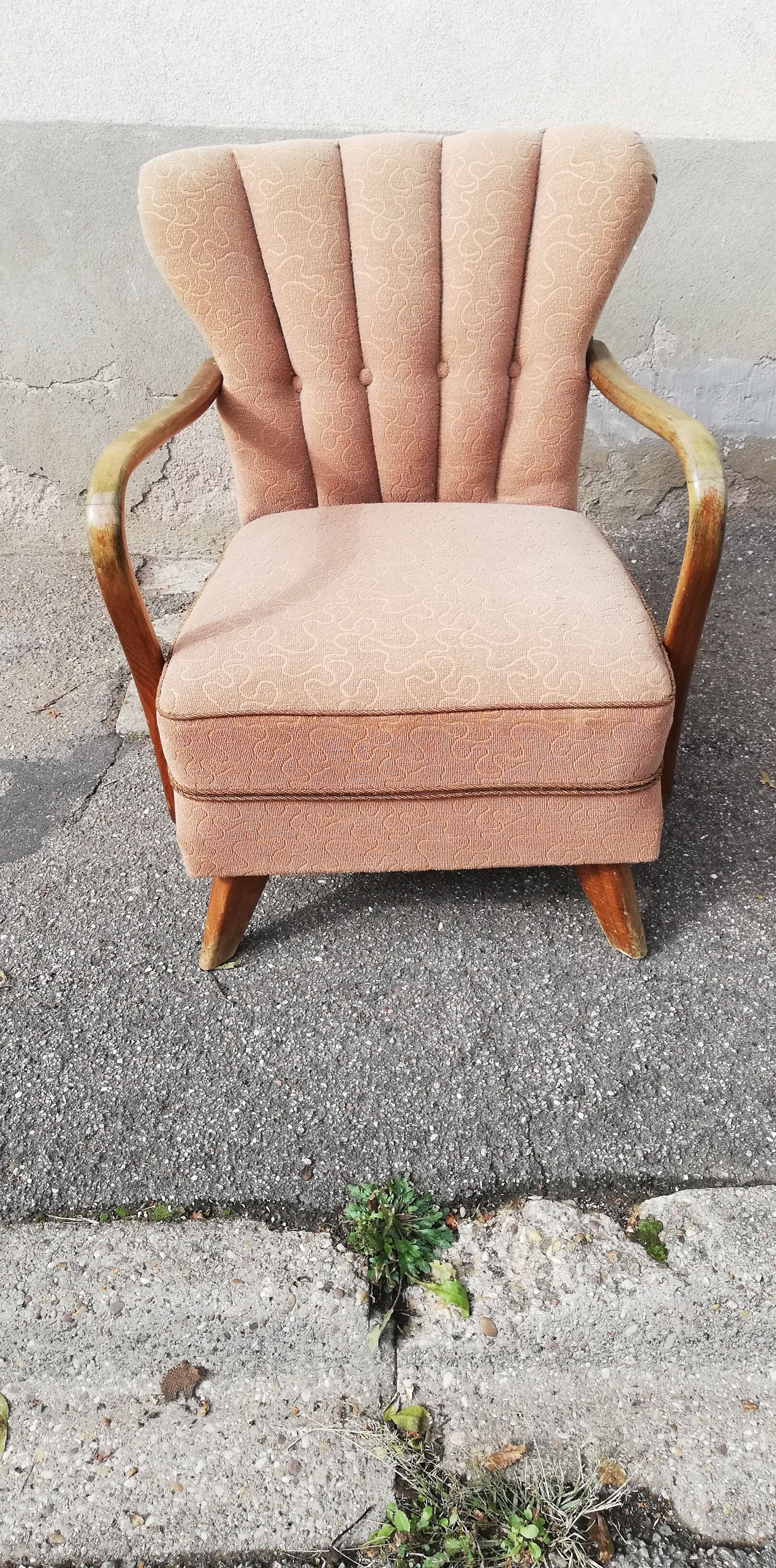 Fauteuil vintage tissu beige